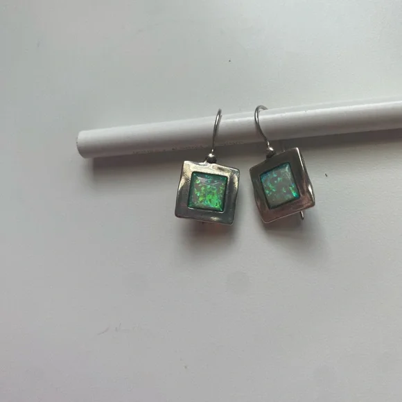 Elegant Silver and Blue Opal Earrings - Picture 5 of 8